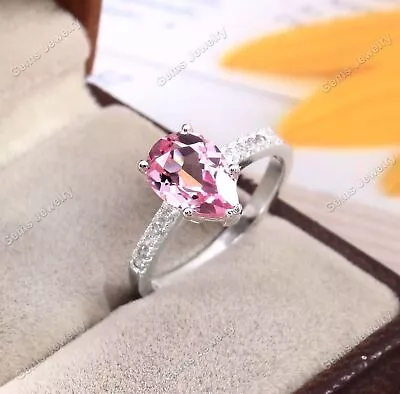 Flawless Pink Morganite Ring Pear Ring Engagement Ring Gemstone & Wedding Ring • $76.24