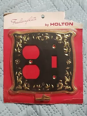 Vintage Switch Plate Socket Cover Black Gold Flowers Fashionplate By Holton • $19.19