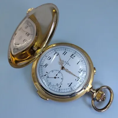 Pocket Watch 14K Solid Gold Quarter Repeater With Chronograph Swiss Made Nestor • $6589.40