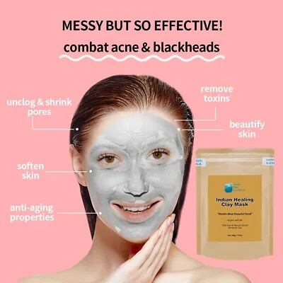 Pure & Natural Indian Healing Clay Mask Powder With FREE Spoon Applicator 200g • $14.99