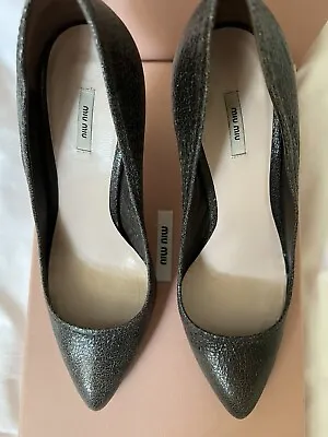 Miu Miu Court Shoes Size 37.5 Grey Crackle Leather • £50