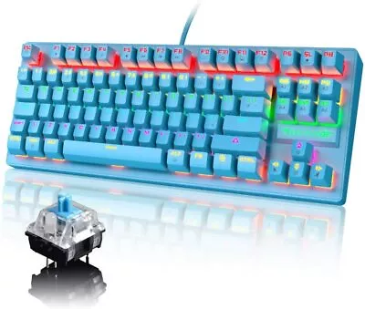 Gaming Mechanical Keyboard Wired RGB Backlit 87 Keys Blue Switch For PC PS4 Xbox • $38.48