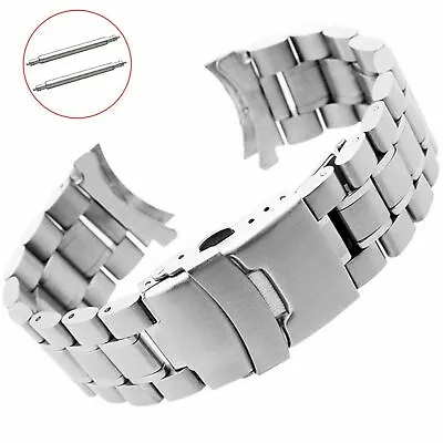 20mm 22mm Curved Ends Stainless Steel Metal Watch Band 18mm 24mm Link Strap Belt • $10.94