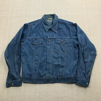 VINTAGE 60s 70s Montgomery Ward Jean Jacket Mens Large Blue Denim Snap Button • $87.50