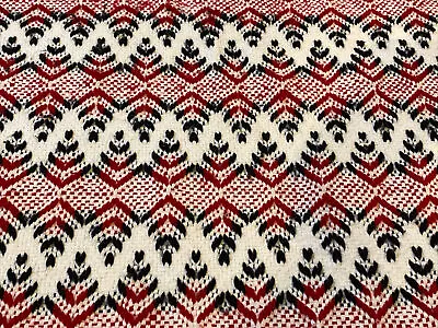 Vintage Monks Cloth Swedish Huck Weaving Red Black Afghan Blanket 49x56 • $69.95