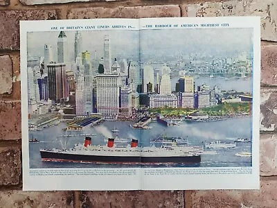 Vintage 1940s New York City British Cruise Liner Queen Mary Book Print Poster  • £8.50