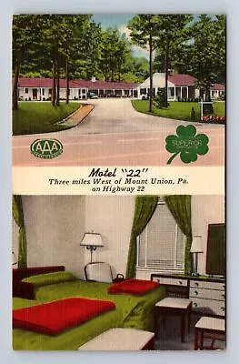 Mount Union PA-Pennsylvania Motel  22  Highway 22 Advertising Vintage Postcard • $7.99