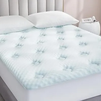Cooling Gel Memory Foam Mattress Topper Fitted Pad Deep Bamboo Knit Cover New • $98.89
