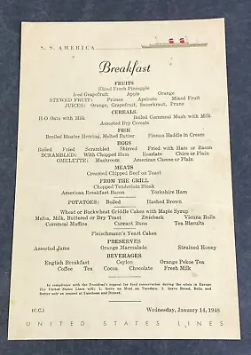 1948 United States Lines S.S. America Breakfast Menu • $15