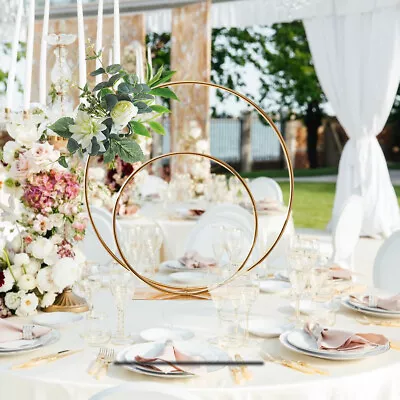 2 Circles 60&40cm Gold Metal Flower Stand Double Hoops Centrepiece Wedding Decor • £24.95