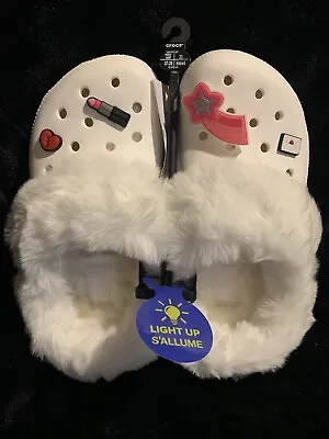 NEW With Tags!Crocs Fur Classic Mammoth Charm Light Up Clog White Size 7W/5M New • $99