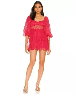 NWT Majorelle Revolve Brielle Lace Blouson Sleeve Mini Dress Pink Size XL H13285 • $59.99