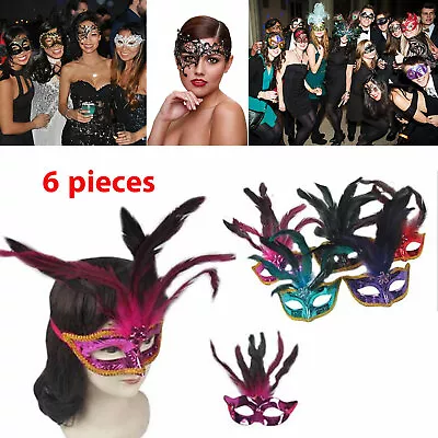 6 Pcs Feathers Venetian Masquerade Mask Costume Bachlor Bridal Wedding Party Lot • $20.86