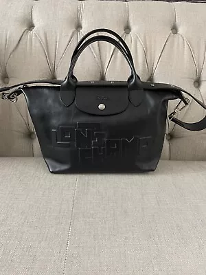 Longchamp Black LGP Le Pliage LEATHER Bag With Detachable Strap • £125