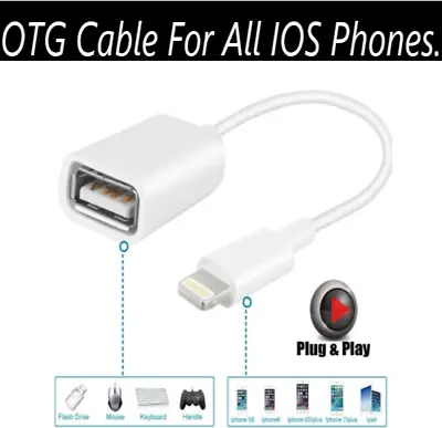 USB 3.0 Female To 8 Pin IPhone Male OTG Adapter Cable Camera For IPad  IPhone UK • £3.99