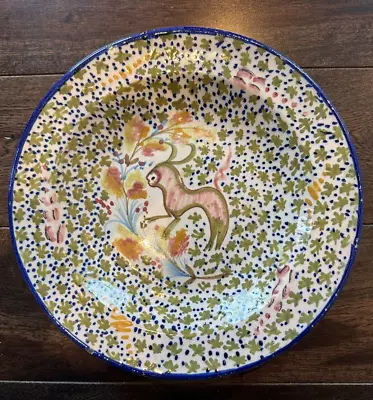 Delft Antique Polychrome Plate With Animal And Leaf Spray Likely 19th C   • $89