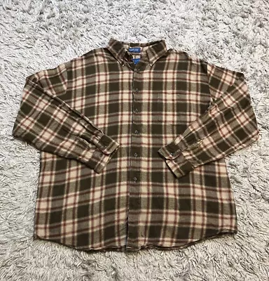 VINTAGE TownCraft Plaid Flannel Shirt Button Up Size Large 100% Cotton Men's • $14