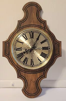 Vintage MCM Verichron Faux Wood & Brass/Black Accent Wall Clock- Tested Works • $34.99