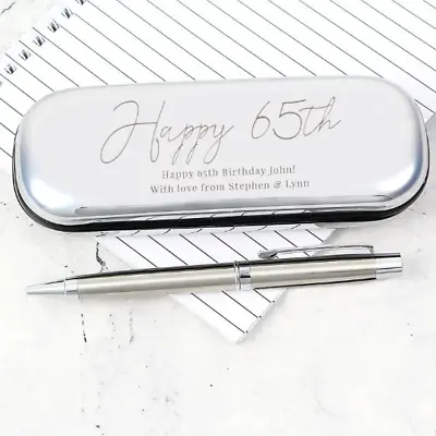 £24.99 • Buy Personalised Engraved 65th Birthday Silver Pen And Box Set - Gifts For Him & Her