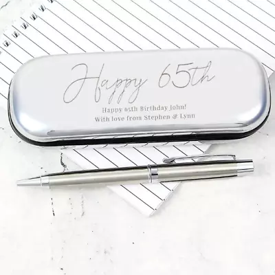 Personalised Engraved 65th Birthday Silver Pen And Box Set - Gifts For Him & Her • £24.99