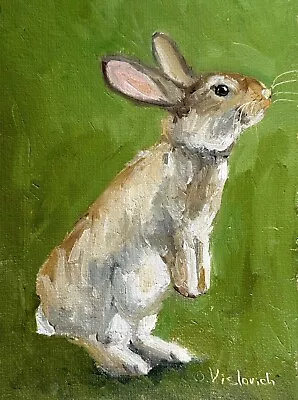 Rabbit Painting Bunny Original Oil Painting Animal Painting Wall Art 5x7 • £84.45