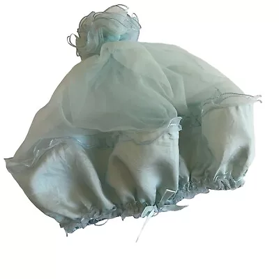 Vintage Hair Bonnet Sleep Cap Tulle Satin Powder Blue Beehive Granny • $19.99