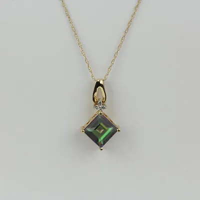 10k Yellow Gold Diamond Mystic Topaz Womens Pendant Necklace 19  • $185