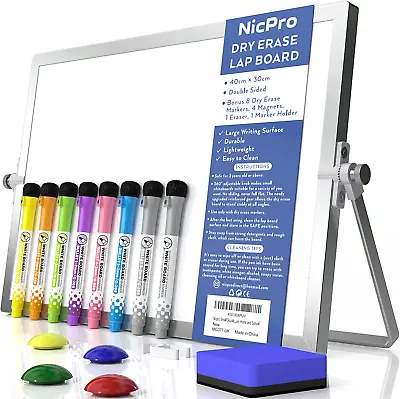 Nicpro Dry Erase Mini Whiteboard A3 40 X 30 Cm Double Sided Small Magnetic Desk • £26.68