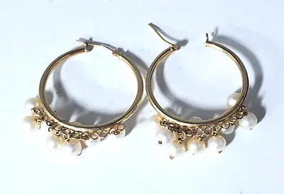 Vintage 14K Y Gold Gypsy Dangle Pearls Hoop Earrings Lot • $448.99