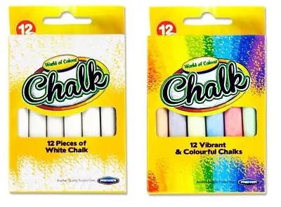 Pack Of 12 White Or Coloured Chalk Sticks School Art Blackboard Pavement • £2.40