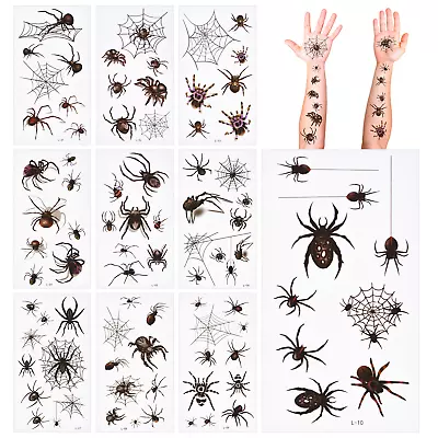 Temporary Spider Halloween Water/Fake Tattoo Face/Hand/Body Stickers 10 Sheets • £2.39