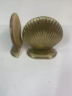2 Vintage 5 “ Solid Brass Bookends Seashell Scallop Art Deco Beach MCM Nautical • $24.99