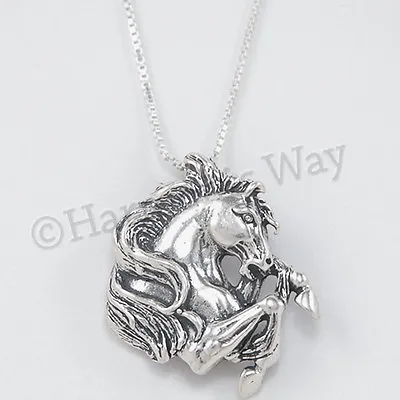 WILD STALLION Necklace MUSTANG Horse Pendant Sterling Silver 18  Chain Italy 925 • $49.99