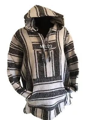 £19.99 • Buy Hoodie Mexican Baja Jerga Drug Rug Jumper Festival Surf Hippie White Colour 