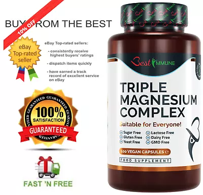 £9.97 • Buy Natural Triple Magnesium Complex Nothing Artificial Added 100 Vegan Capsules