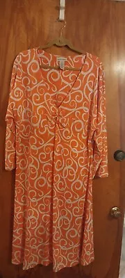 Jessica London Plus Size Party/wedding/casual Swirl Dress Coral/orange White 1x • $30