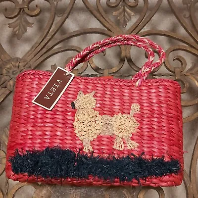 NWT Vieta Purse Bag Straw Dog Puppy Red Handbag • $22.95