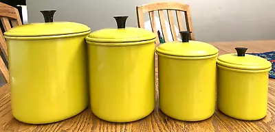 B&M Solid Yellow Vintage Metal Canisters Made In Portugal • $49