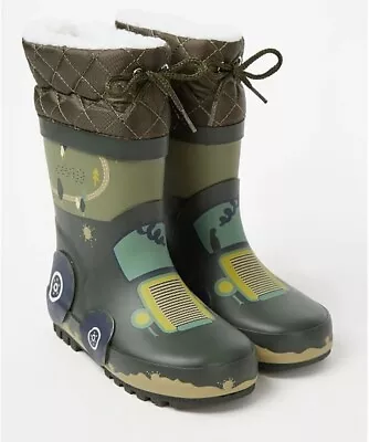 Bnwt Infant Boys Khaki Cuffed Tractor Wellington Boots Wellies Uk Size 4 Eur 21 • £11.99