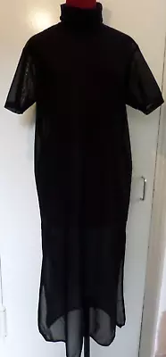 RELIGION Black Sheer Roll Neck Short-Sleeve T-Shirt Maxi Dress - SIZE S • £10