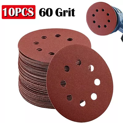 10PCS 5  125mm Sanding Sheets Discs Sanding Pads Sander Paper 60 Grit 8 Hole • £0.99