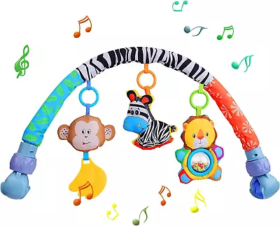 Baby Arch Pram Toys For Babies 0-6 Months Pushchair & Pram Toys With Rattle/Sque • £27.92