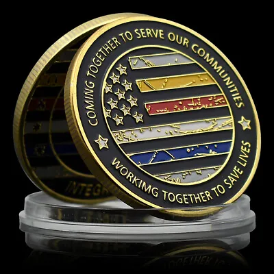 Gold Coin Of US Dispatch Fire Rescue EMS And Police Medal Honor Integrity Gift • $4.08