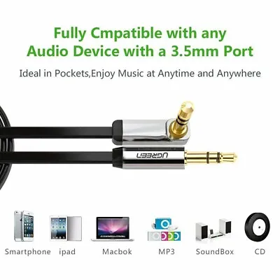 Ugreen 3.5mm Jack Audio Lead (2M) Aux Cable 90 Degree Right Angle IPhone MP4 • £5.49