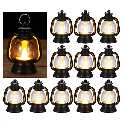 12Pcs Mini Vintage Lantern With LED Candle Hanging Decor Black • $24.74