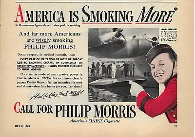 1943 Philip Morris Magazine Ad America Is Smoking More LM1 • $12.74
