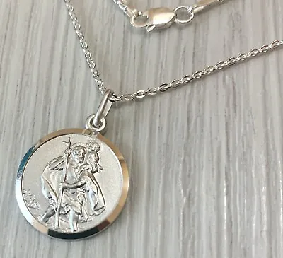 Boys Heavy 925 Sterling Silver Large SAINT CHRISTOPHER Necklace Personalised • £37.95