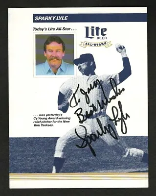 1985 Miller Lite Beer Sparky Lyle Signed Baseball All Stars Promo 6x7-3/4  Card • $19.95