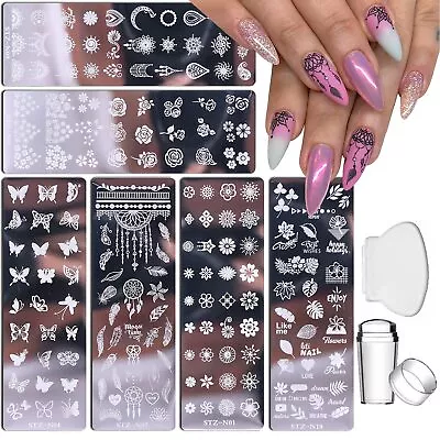 Nail Stamp Plate Kit 6 Pcs Nail Stamping Plates + 1 Stamper + 1Scraper Butterfly • $12.25