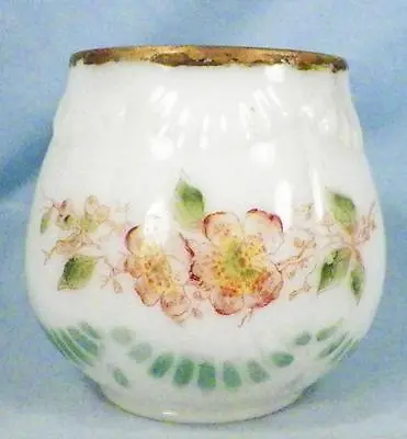 Victorian Comb Jar Vase Milk Glass Pink Flowers Vanity Accessory Antique • $39.99